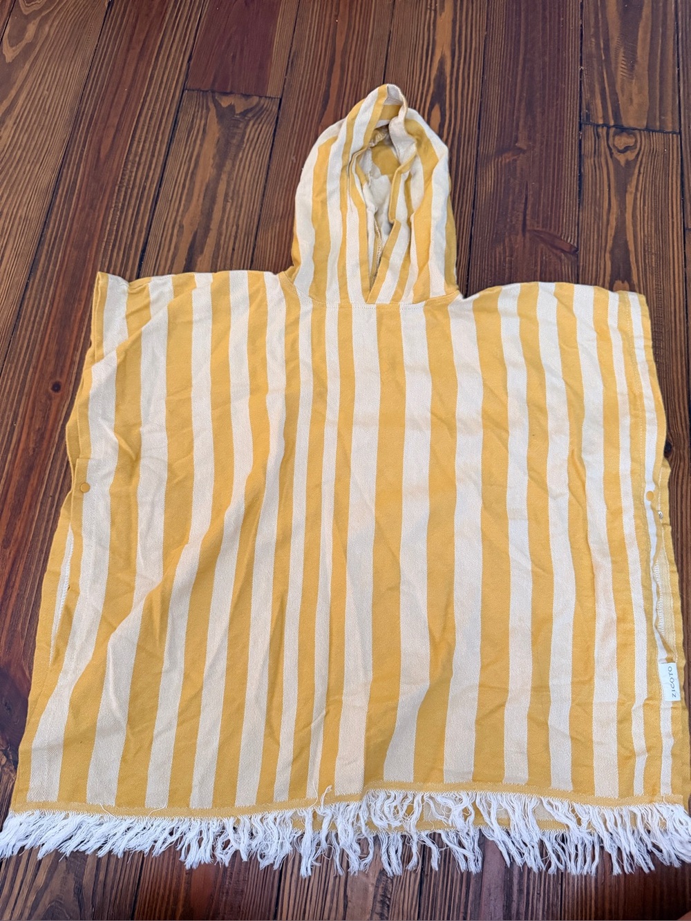 Striped Hooded Beach Poncho - Yellow & White